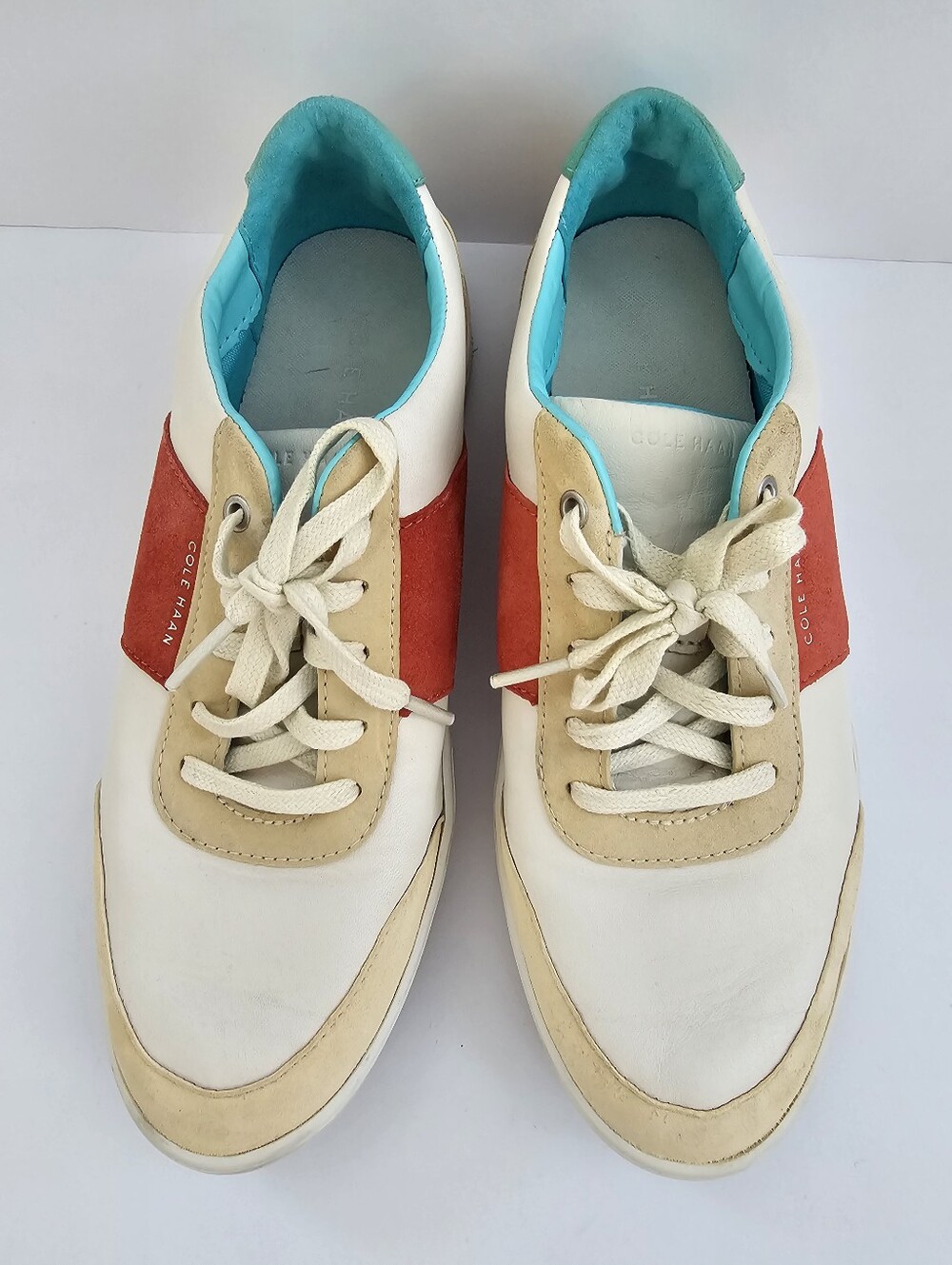 Cole Haan Grand.OS Colorblock Leather Suede Sneakers White Red Turquoise - Women